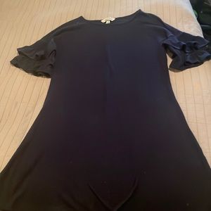T-shirt material dress with ruffle sleeves